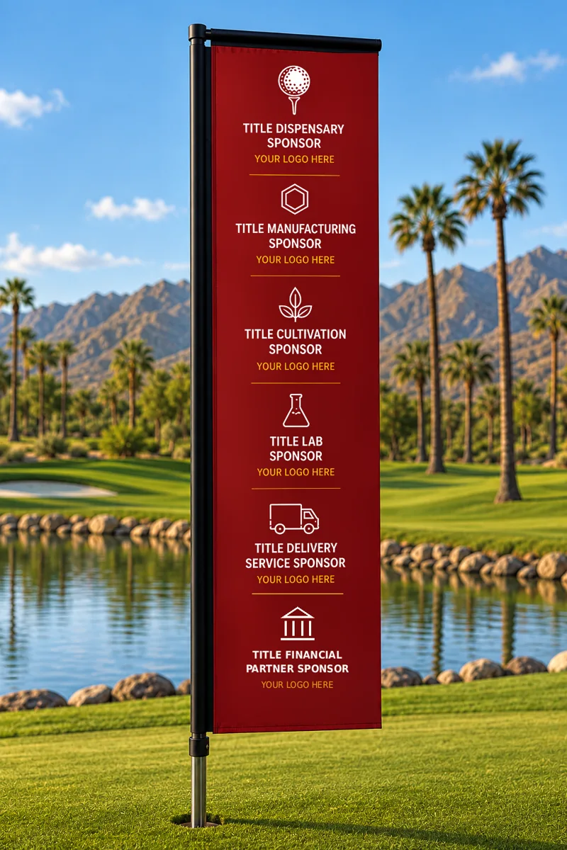 The title flag on the course, with a logo spot for each category